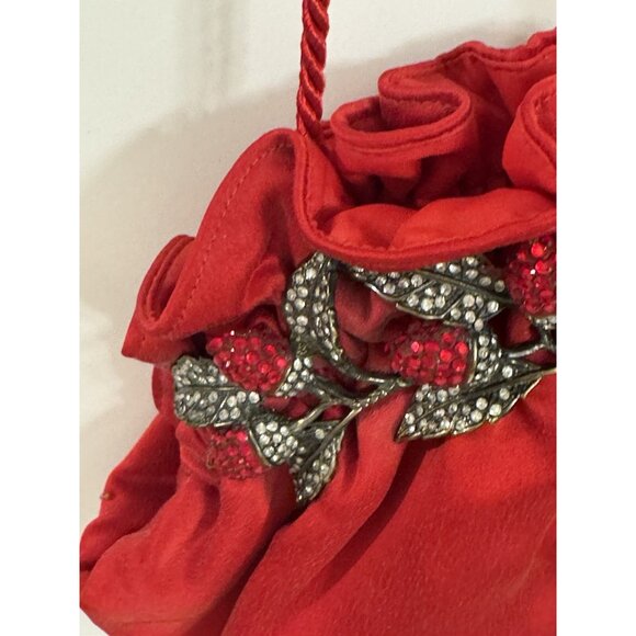 Vintage LETTY Red Evening Purse with Rhinestone Floral Embellishment NWT - Picture 5 of 12